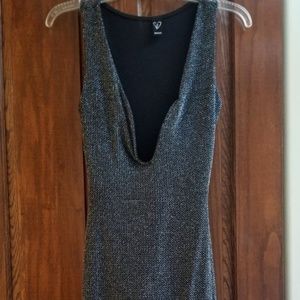 Deep Neck Long Silver Black Dress